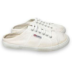 Superga Unisex White Canvas Lace-Up Slip-On Mule Sneakers Sz Men 7.5 & Women 9